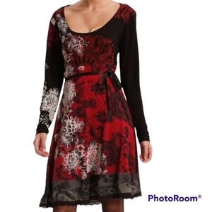 Desigual Lanoria Soft Lace Print Tiered Hem Dress